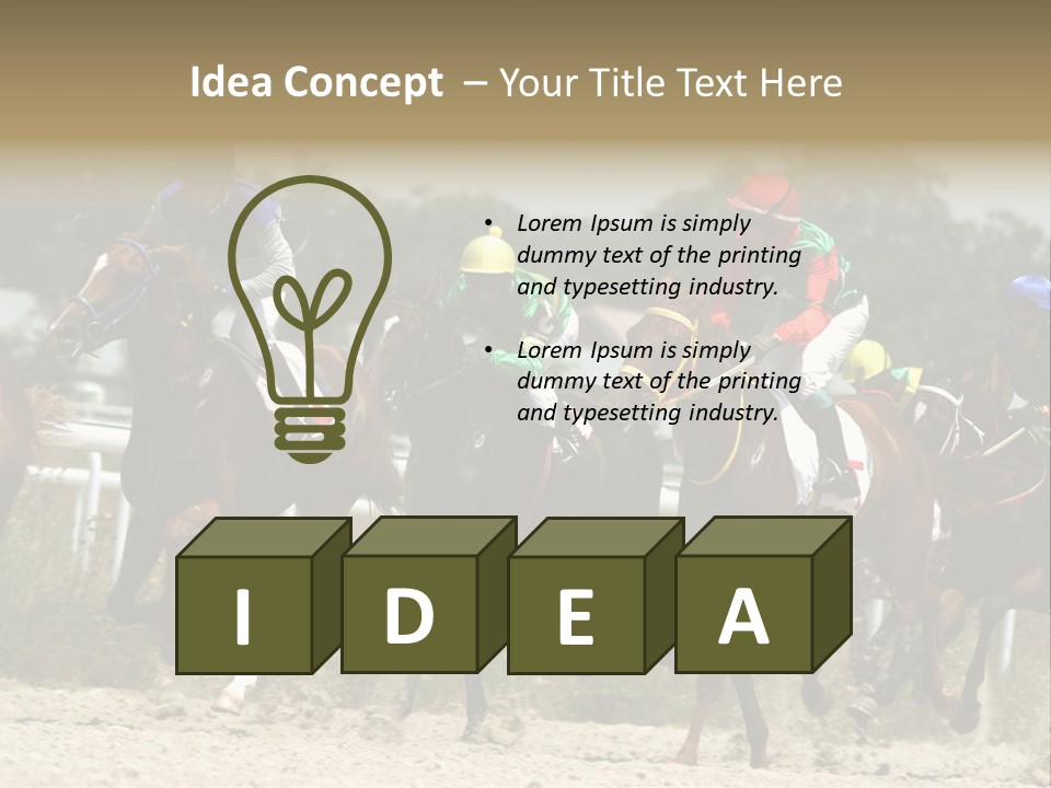 A Group Of Jockeys Racing Horses Around A Track PowerPoint Template