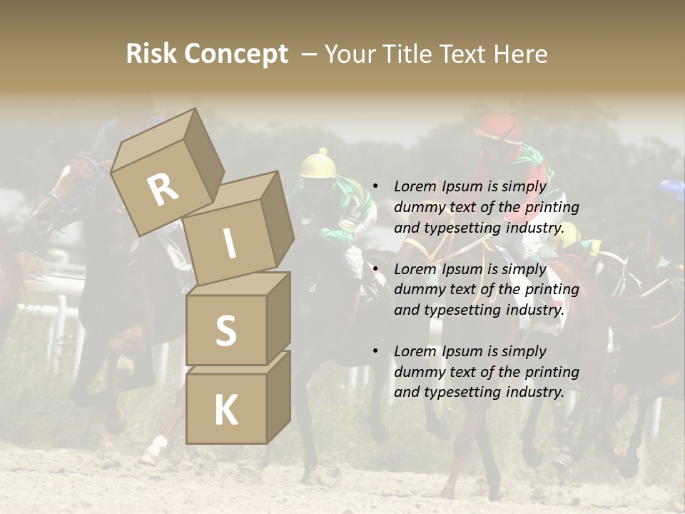 A Group Of Jockeys Racing Horses Around A Track PowerPoint Template