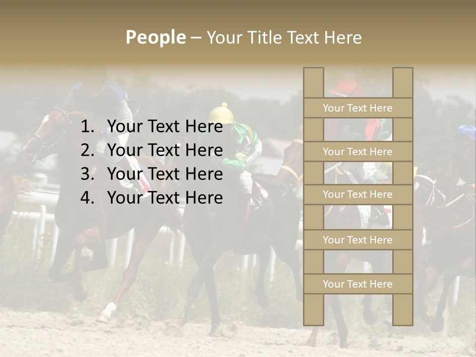 A Group Of Jockeys Racing Horses Around A Track PowerPoint Template