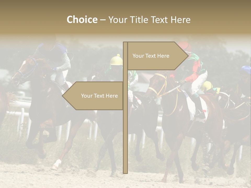 A Group Of Jockeys Racing Horses Around A Track PowerPoint Template