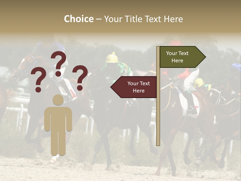 A Group Of Jockeys Racing Horses Around A Track PowerPoint Template