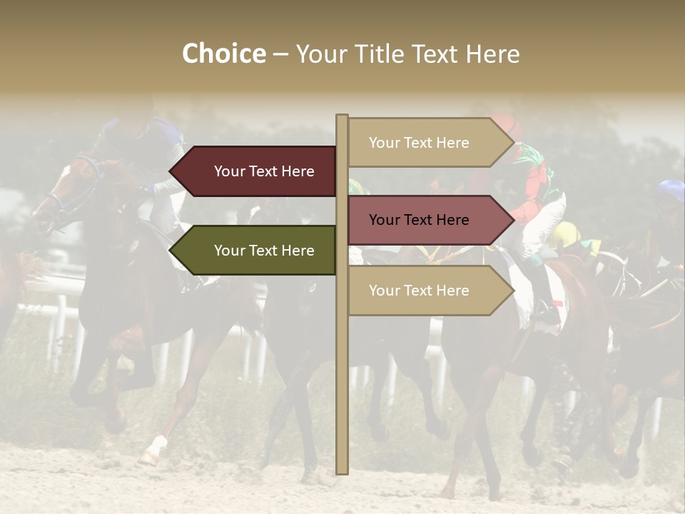 A Group Of Jockeys Racing Horses Around A Track PowerPoint Template