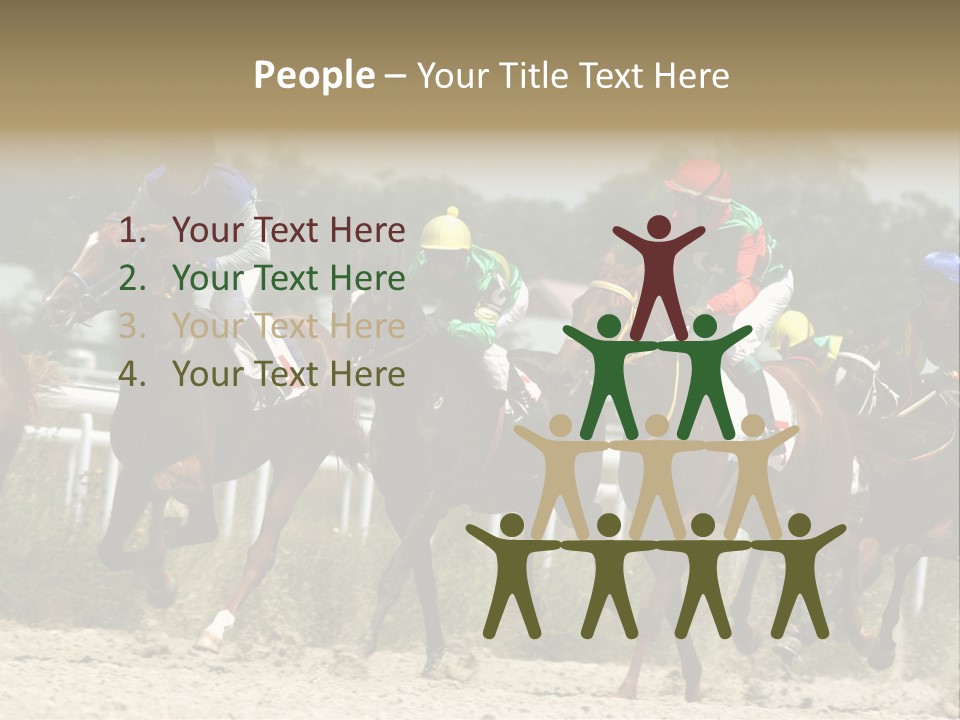 A Group Of Jockeys Racing Horses Around A Track PowerPoint Template