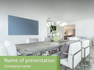A Dining Room Table With Chairs And A Vase Of Flowers PowerPoint Template