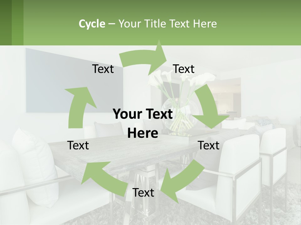 A Dining Room Table With Chairs And A Vase Of Flowers PowerPoint Template