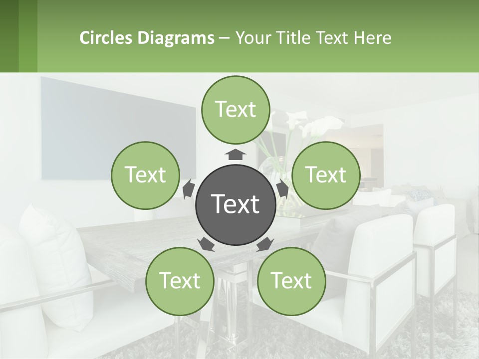 A Dining Room Table With Chairs And A Vase Of Flowers PowerPoint Template