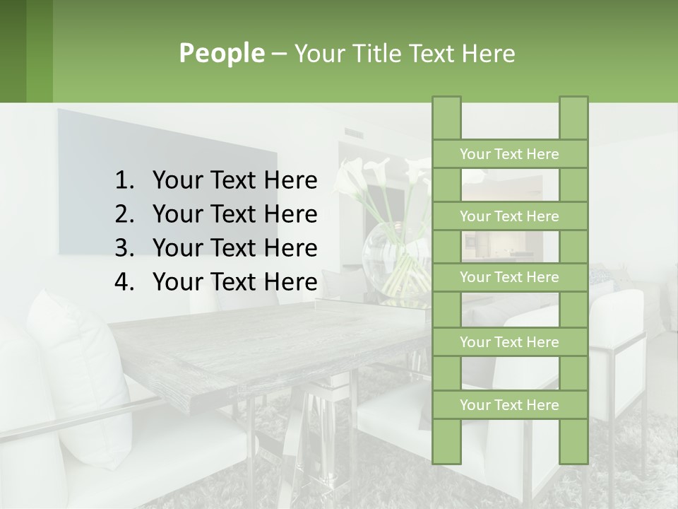 A Dining Room Table With Chairs And A Vase Of Flowers PowerPoint Template