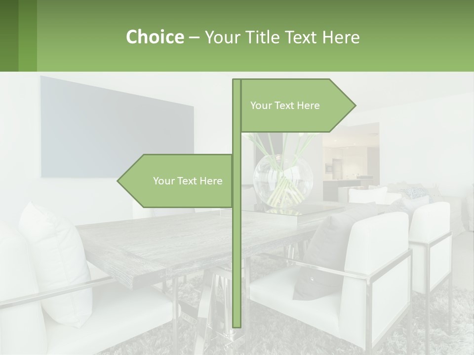 A Dining Room Table With Chairs And A Vase Of Flowers PowerPoint Template