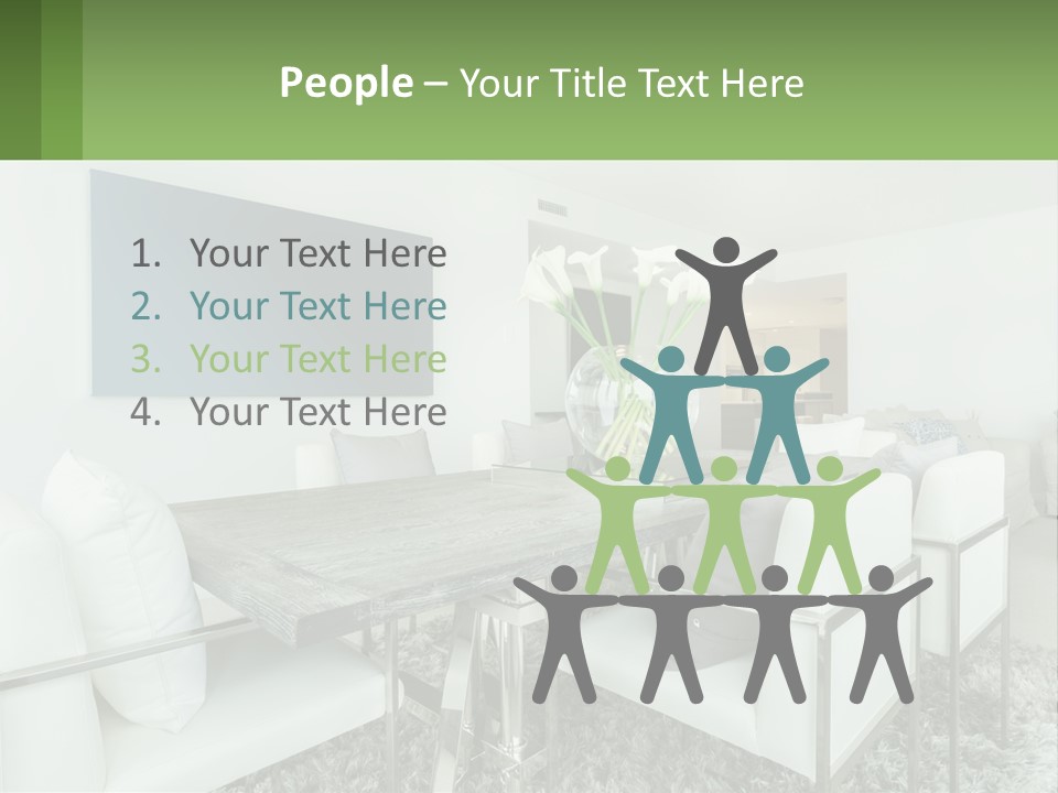 A Dining Room Table With Chairs And A Vase Of Flowers PowerPoint Template