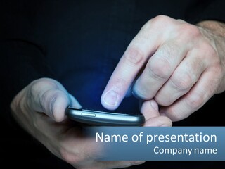 A Man Holding A Cell Phone In His Hand PowerPoint Template