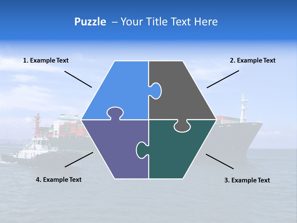 A Large Cargo Ship In The Ocean With A Tug Boat In Front Of It PowerPoint Template