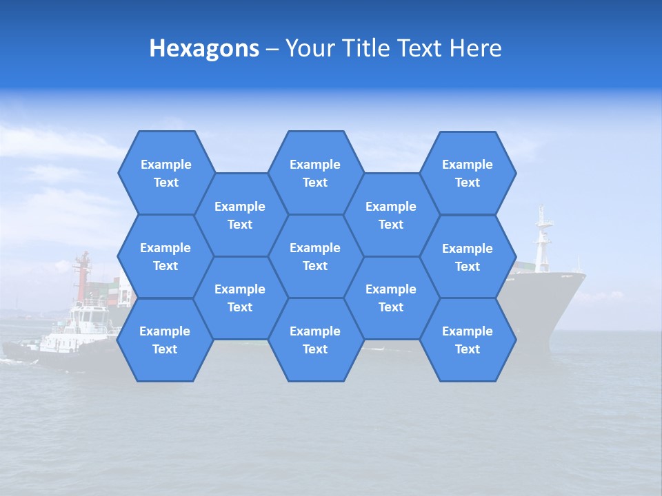 A Large Cargo Ship In The Ocean With A Tug Boat In Front Of It PowerPoint Template