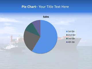 A Large Cargo Ship In The Ocean With A Tug Boat In Front Of It PowerPoint Template