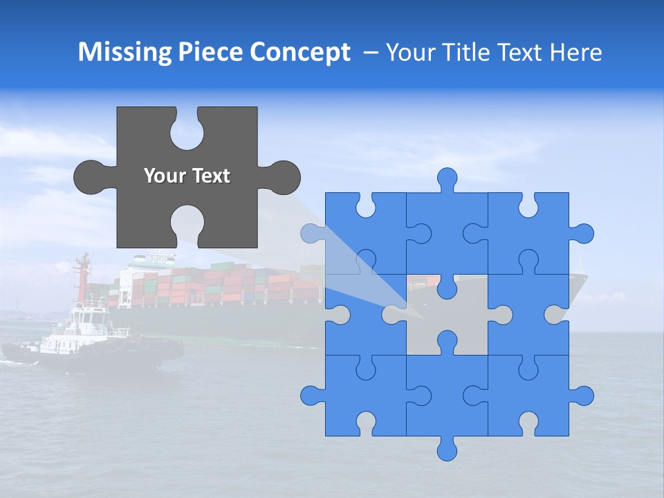A Large Cargo Ship In The Ocean With A Tug Boat In Front Of It PowerPoint Template