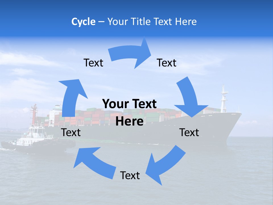 A Large Cargo Ship In The Ocean With A Tug Boat In Front Of It PowerPoint Template