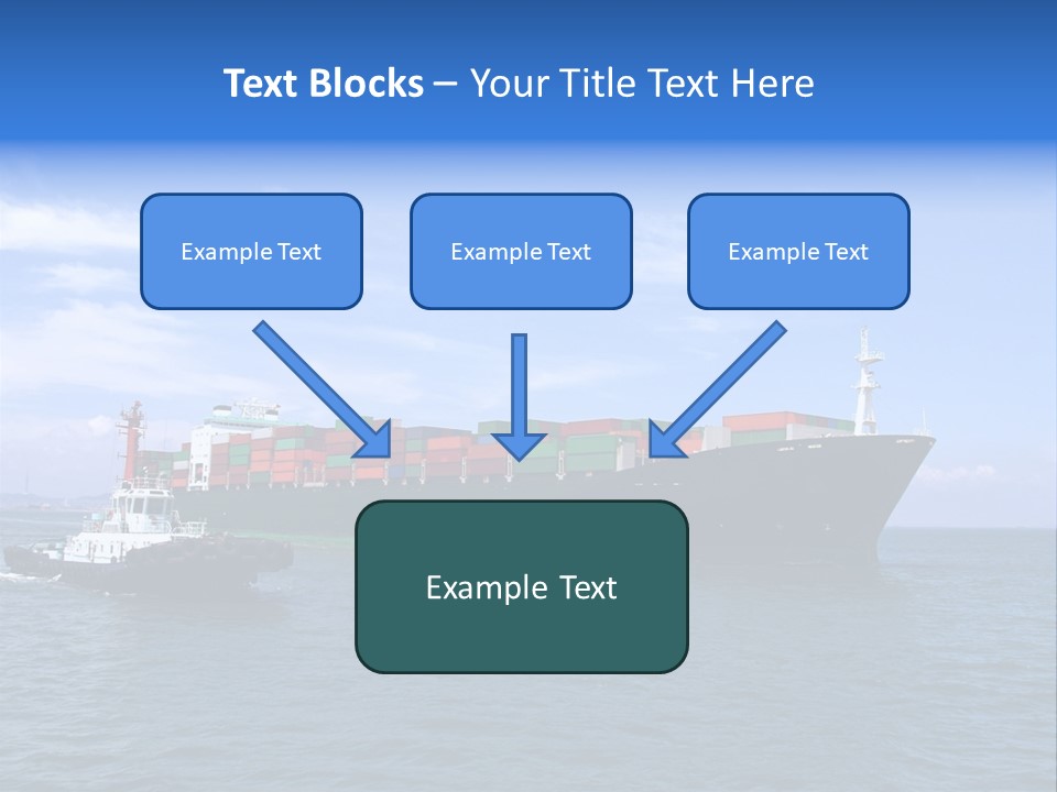A Large Cargo Ship In The Ocean With A Tug Boat In Front Of It PowerPoint Template