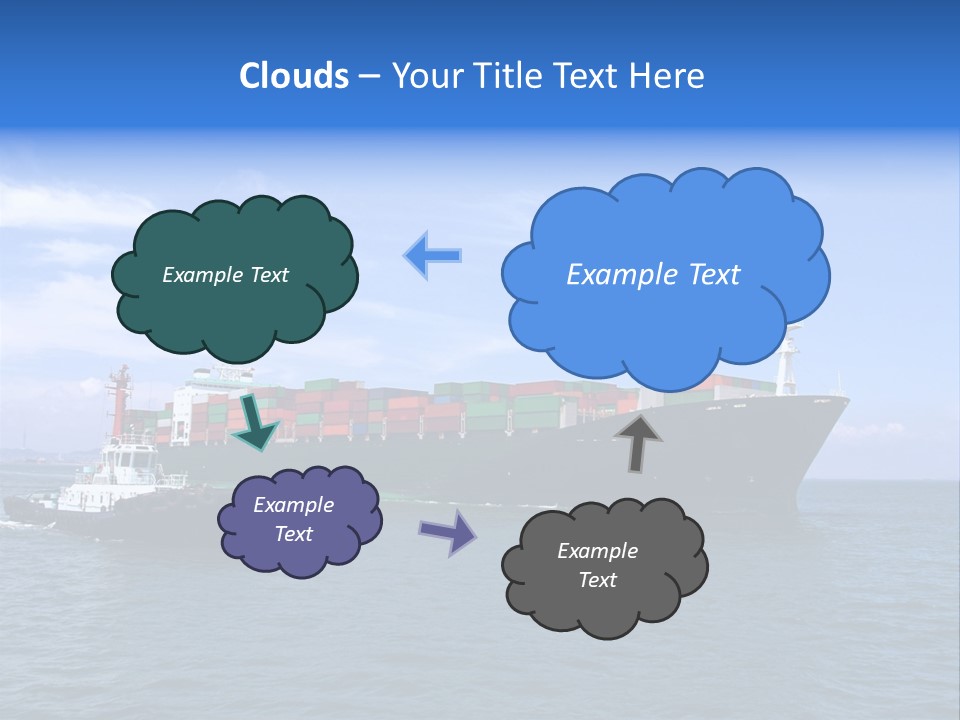 A Large Cargo Ship In The Ocean With A Tug Boat In Front Of It PowerPoint Template