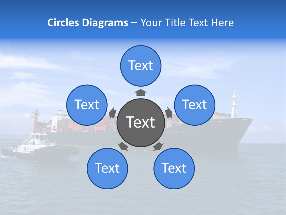 A Large Cargo Ship In The Ocean With A Tug Boat In Front Of It PowerPoint Template