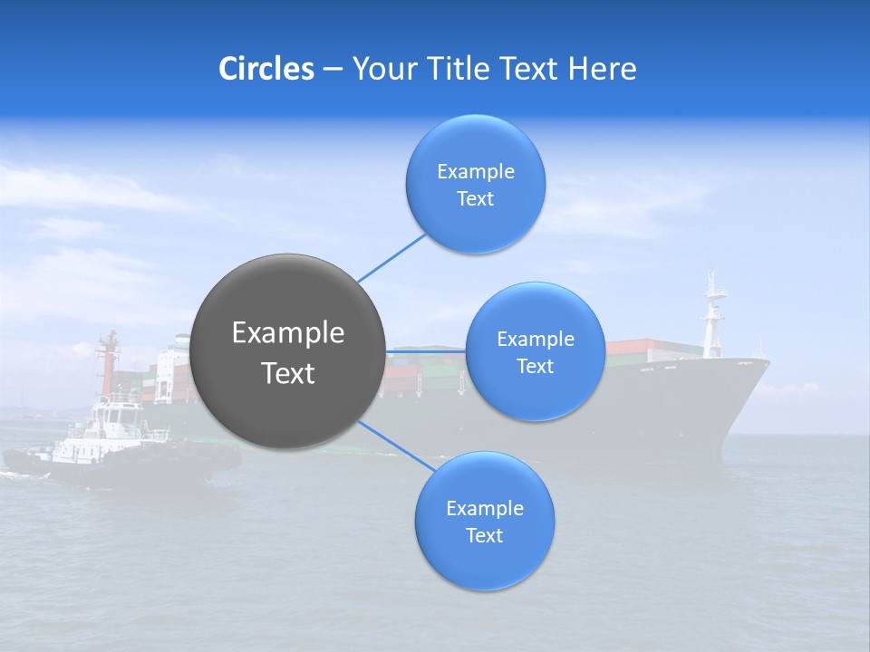 A Large Cargo Ship In The Ocean With A Tug Boat In Front Of It PowerPoint Template