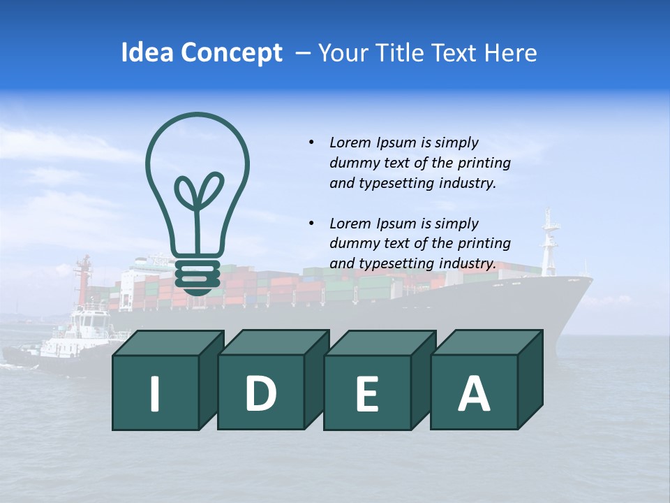 A Large Cargo Ship In The Ocean With A Tug Boat In Front Of It PowerPoint Template