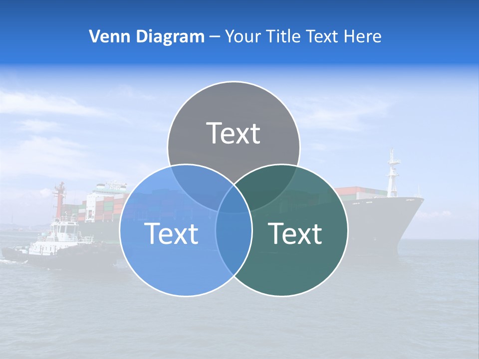 A Large Cargo Ship In The Ocean With A Tug Boat In Front Of It PowerPoint Template