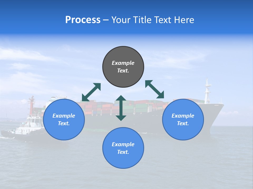 A Large Cargo Ship In The Ocean With A Tug Boat In Front Of It PowerPoint Template