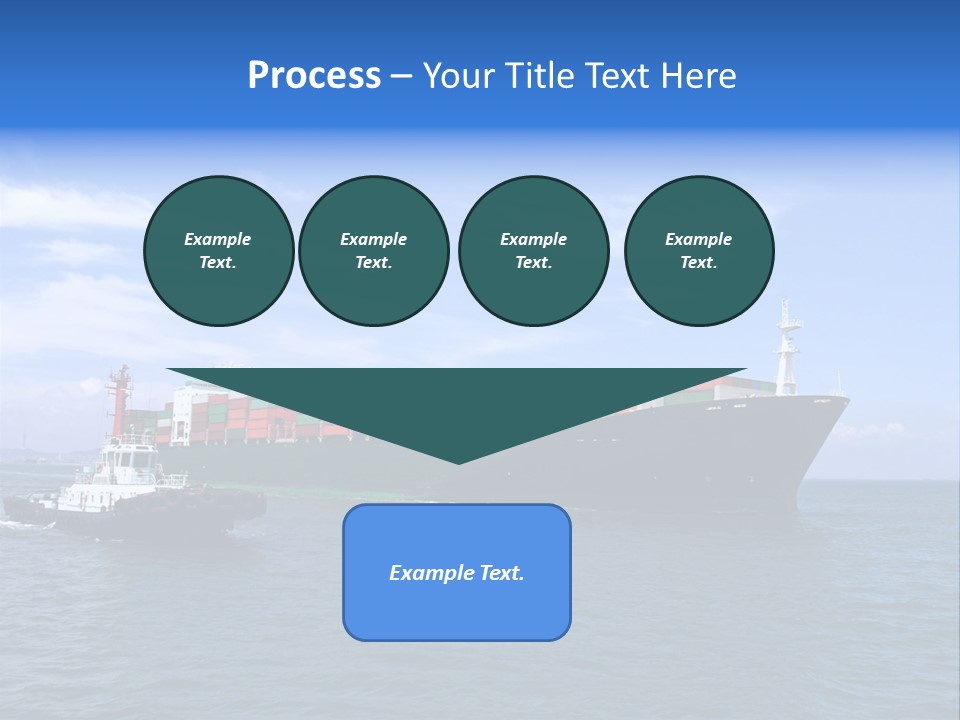A Large Cargo Ship In The Ocean With A Tug Boat In Front Of It PowerPoint Template