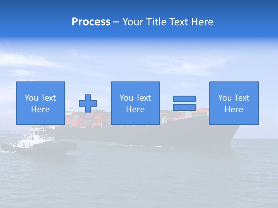 A Large Cargo Ship In The Ocean With A Tug Boat In Front Of It PowerPoint Template
