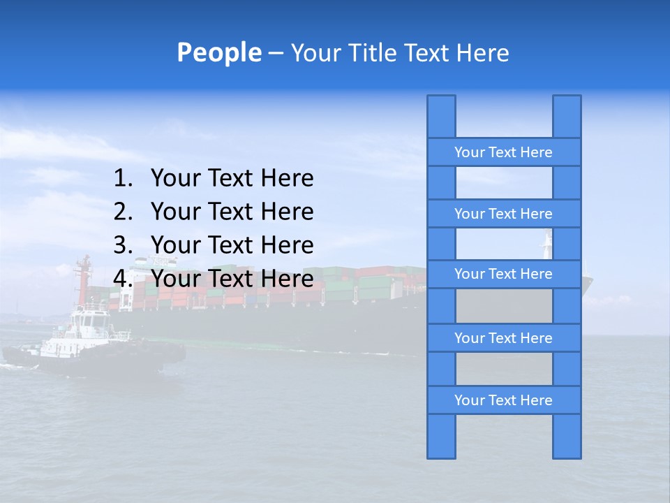 A Large Cargo Ship In The Ocean With A Tug Boat In Front Of It PowerPoint Template
