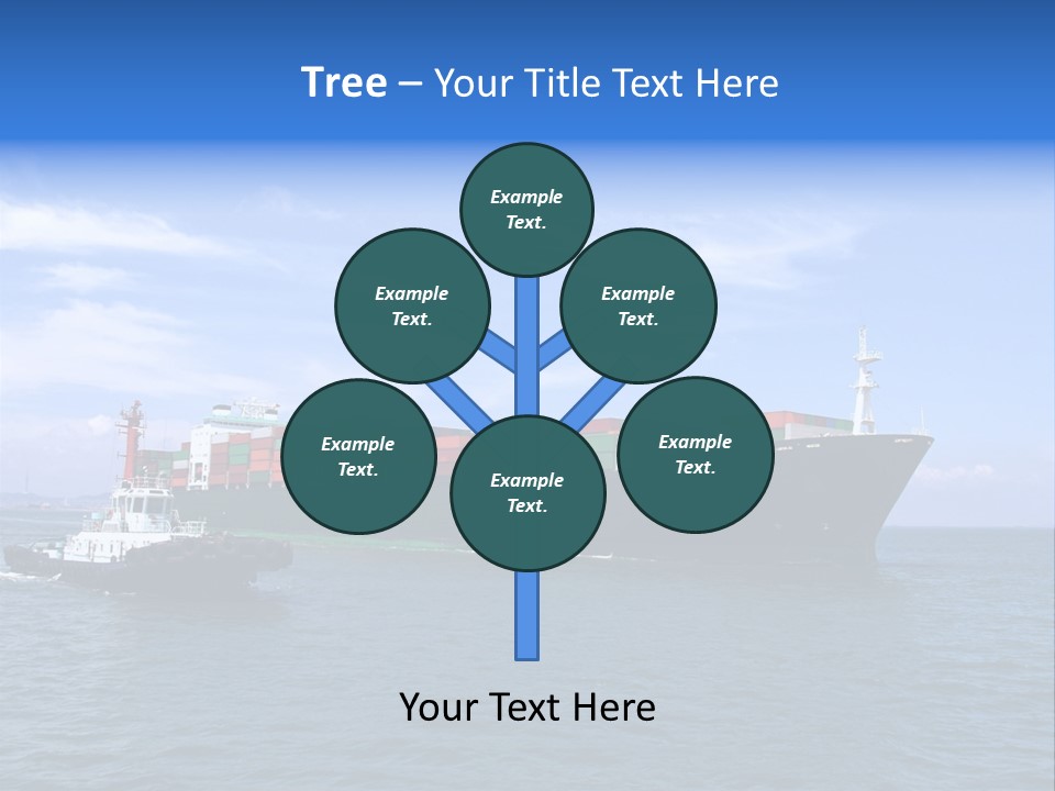 A Large Cargo Ship In The Ocean With A Tug Boat In Front Of It PowerPoint Template