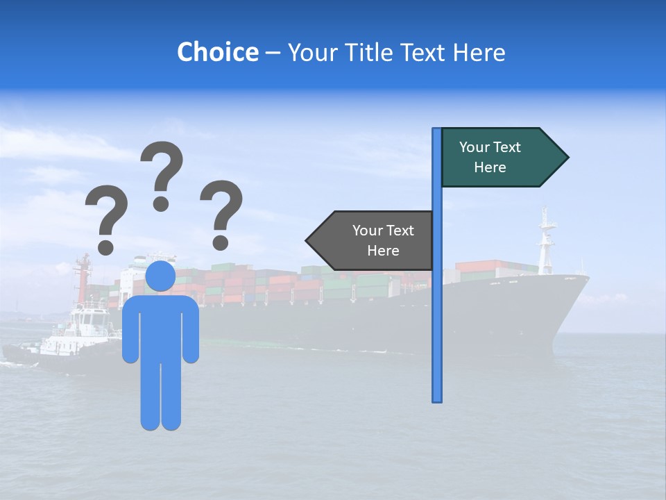 A Large Cargo Ship In The Ocean With A Tug Boat In Front Of It PowerPoint Template