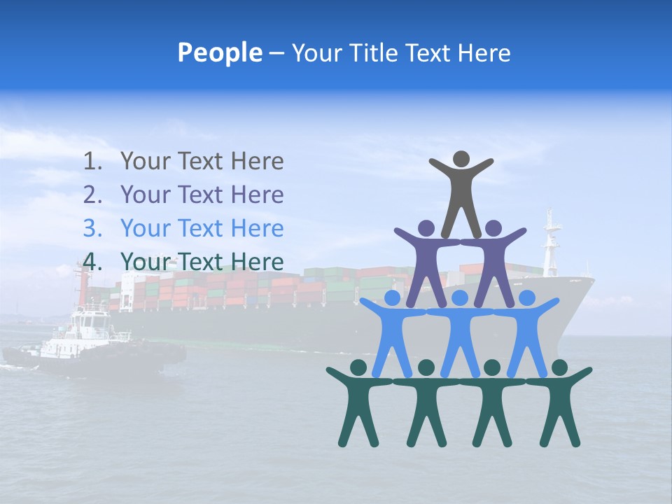 A Large Cargo Ship In The Ocean With A Tug Boat In Front Of It PowerPoint Template
