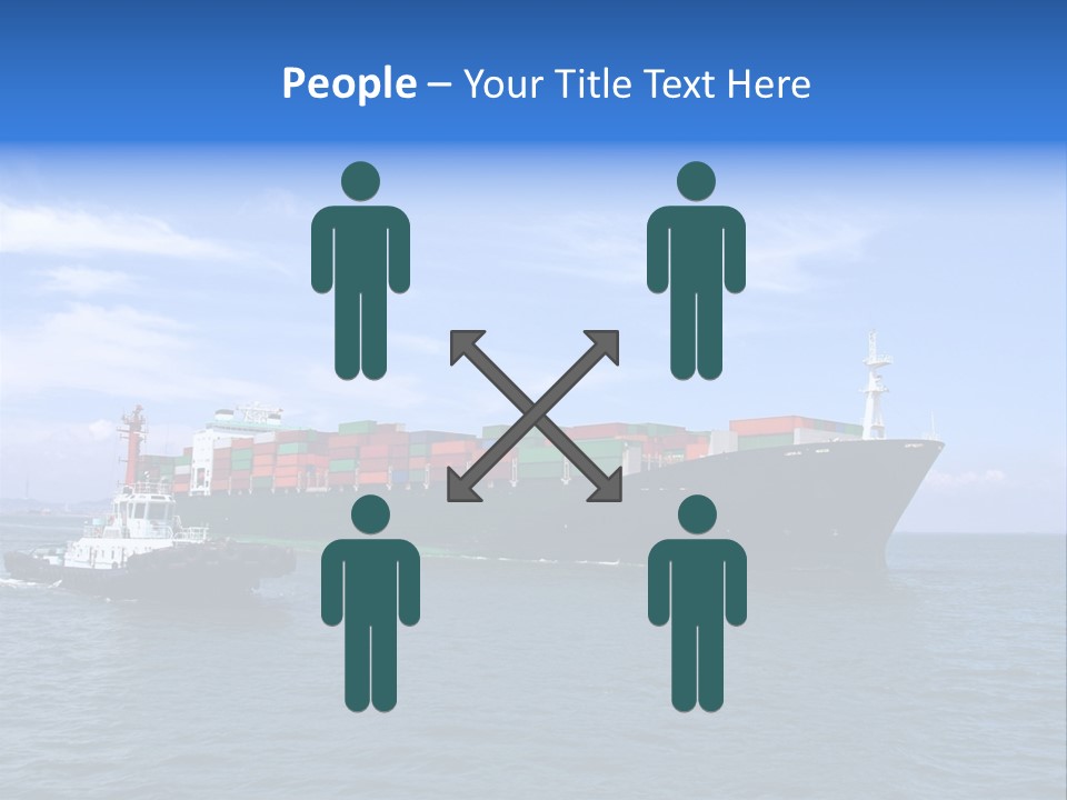 A Large Cargo Ship In The Ocean With A Tug Boat In Front Of It PowerPoint Template