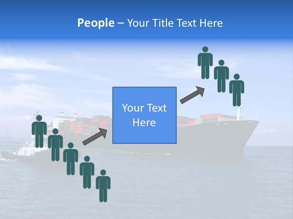 A Large Cargo Ship In The Ocean With A Tug Boat In Front Of It PowerPoint Template