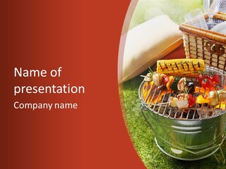 A Barbecue Grill With Corn On The Cob PowerPoint Template