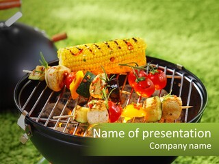 A Bbq Grill With Corn On The Cob And Vegetables On It PowerPoint Template