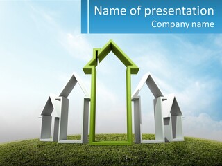 A Green And White House On Top Of A Green Hill PowerPoint Template