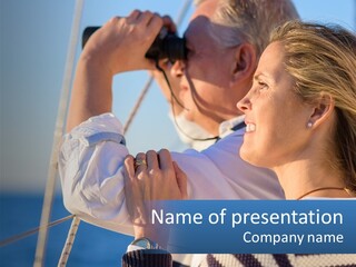 A Man And A Woman On A Boat Looking Into The Distance PowerPoint Template