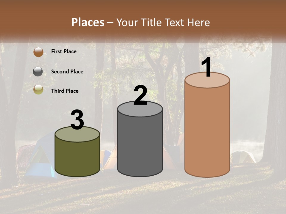 A Group Of Tents In The Woods With A Lake In The Background PowerPoint Template