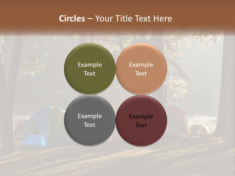 A Group Of Tents In The Woods With A Lake In The Background PowerPoint Template
