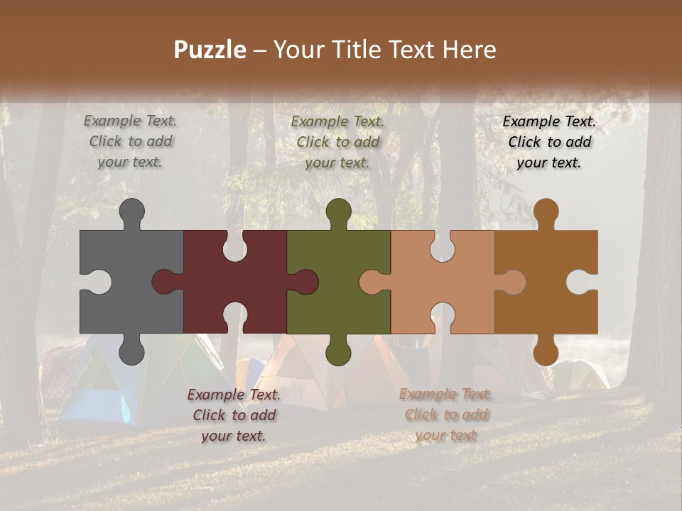 A Group Of Tents In The Woods With A Lake In The Background PowerPoint Template