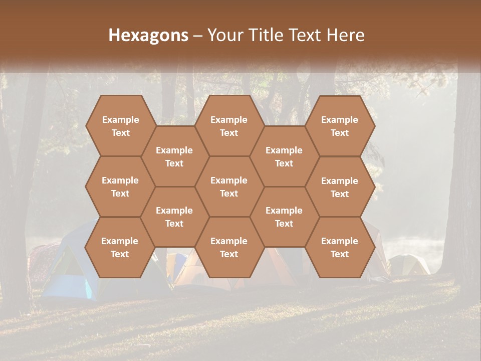 A Group Of Tents In The Woods With A Lake In The Background PowerPoint Template