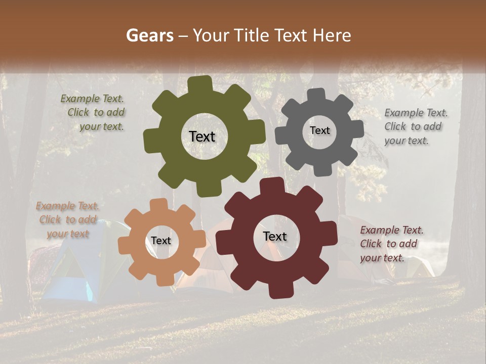 A Group Of Tents In The Woods With A Lake In The Background PowerPoint Template