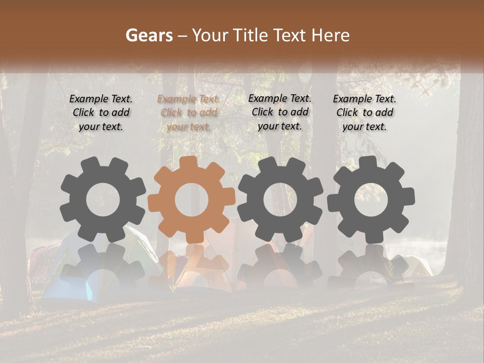 A Group Of Tents In The Woods With A Lake In The Background PowerPoint Template