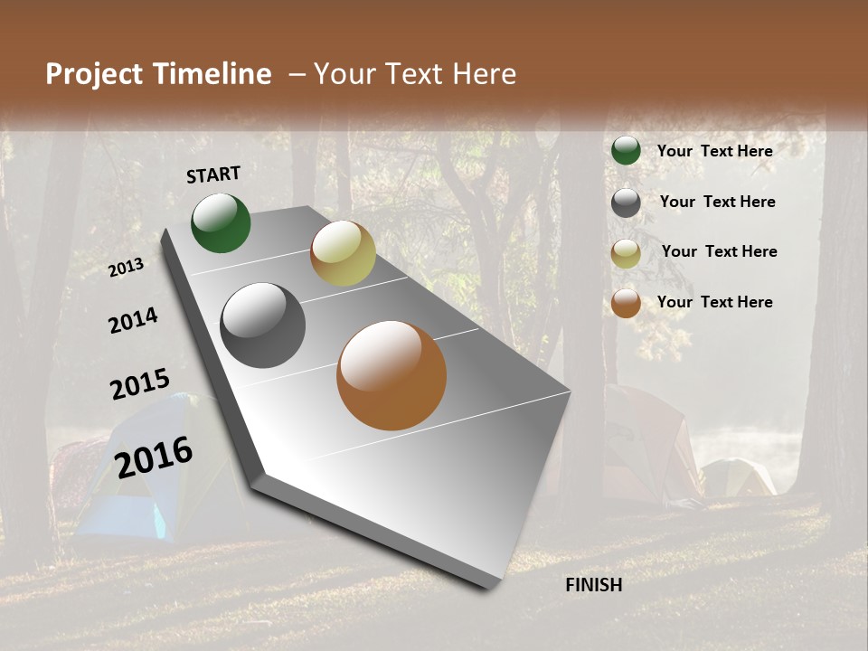 A Group Of Tents In The Woods With A Lake In The Background PowerPoint Template