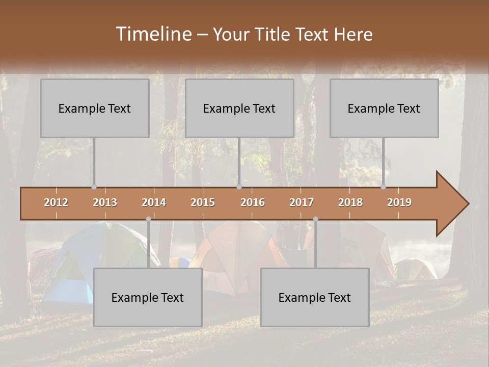 A Group Of Tents In The Woods With A Lake In The Background PowerPoint Template