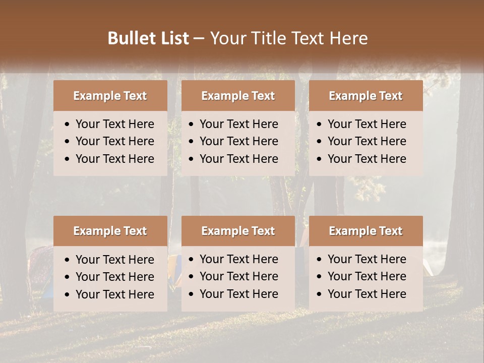 A Group Of Tents In The Woods With A Lake In The Background PowerPoint Template