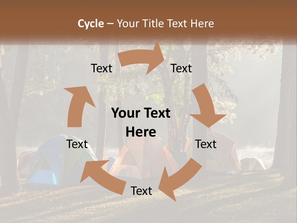 A Group Of Tents In The Woods With A Lake In The Background PowerPoint Template