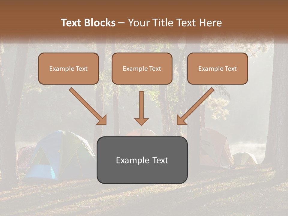 A Group Of Tents In The Woods With A Lake In The Background PowerPoint Template