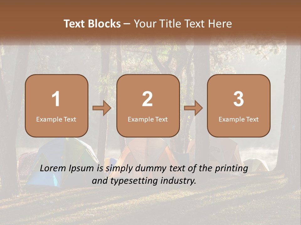 A Group Of Tents In The Woods With A Lake In The Background PowerPoint Template